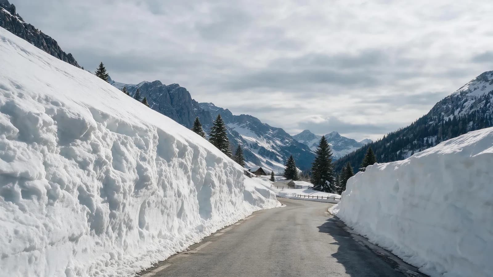 Puerto de montaña con paredes de nieve en la N-230